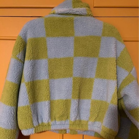 Urban Outfitters Olivia Blue Green Mod Checkered Sherpa Jacket. Unworn. Size XS - Picture 6 of 7